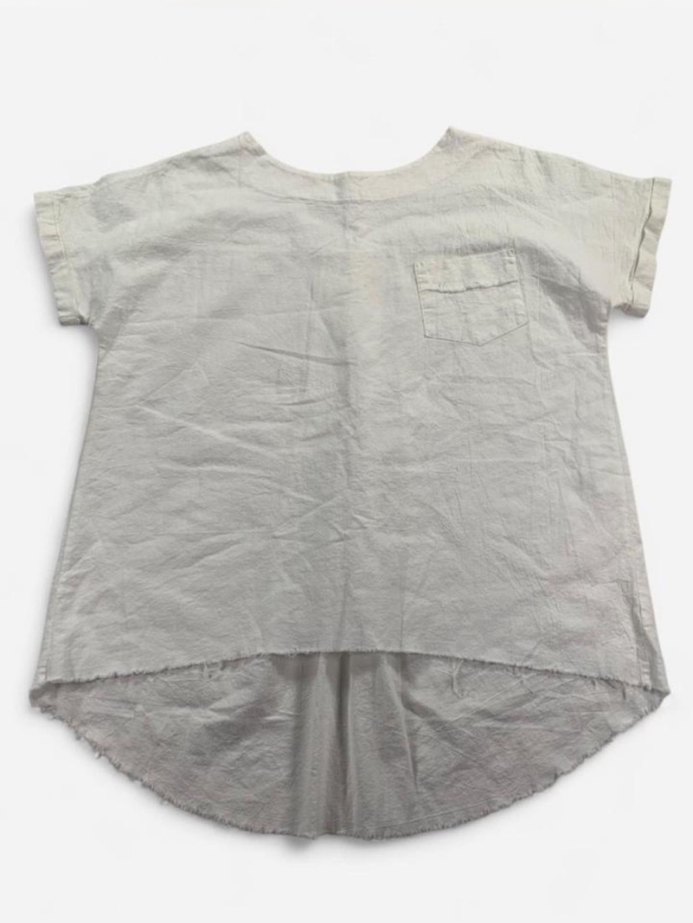 White 100% Cotton Short Sleeve Blouse Lagenlook Relaxed Fit Classic Top Size L